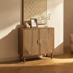 Walnut Wood Buffet Cabinet with Line Groove Design,Sideboard Buffet Cabinet With Storage