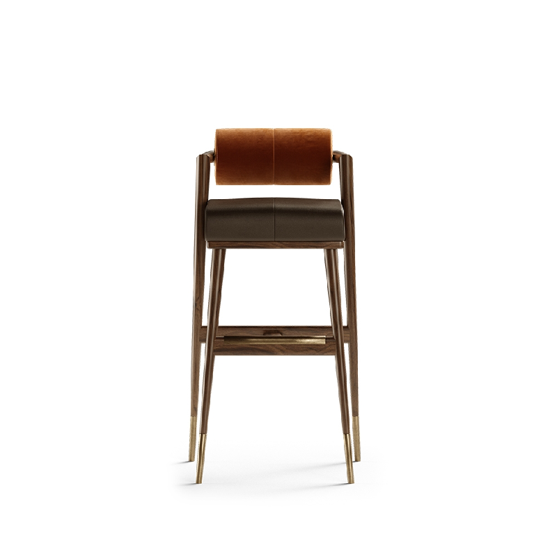 Luxury Modern Bar Stool Velvet Leather Solid Wood High Chair