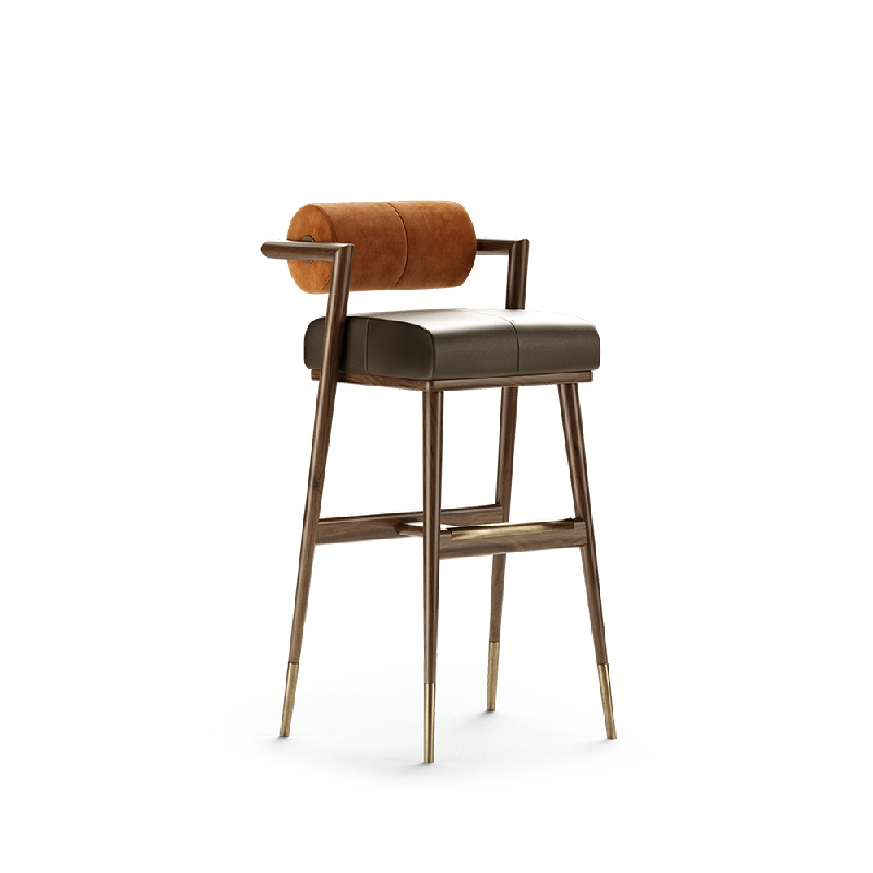 Luxury Modern Bar Stool Velvet Leather Solid Wood High Chair