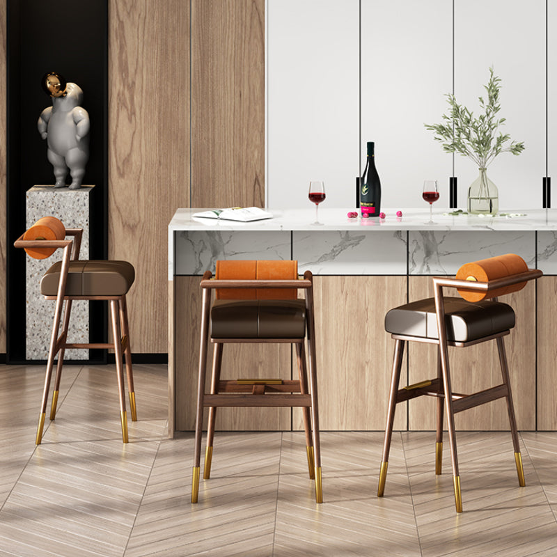Luxury Modern Bar Stool Velvet Leather Solid Wood High Chair