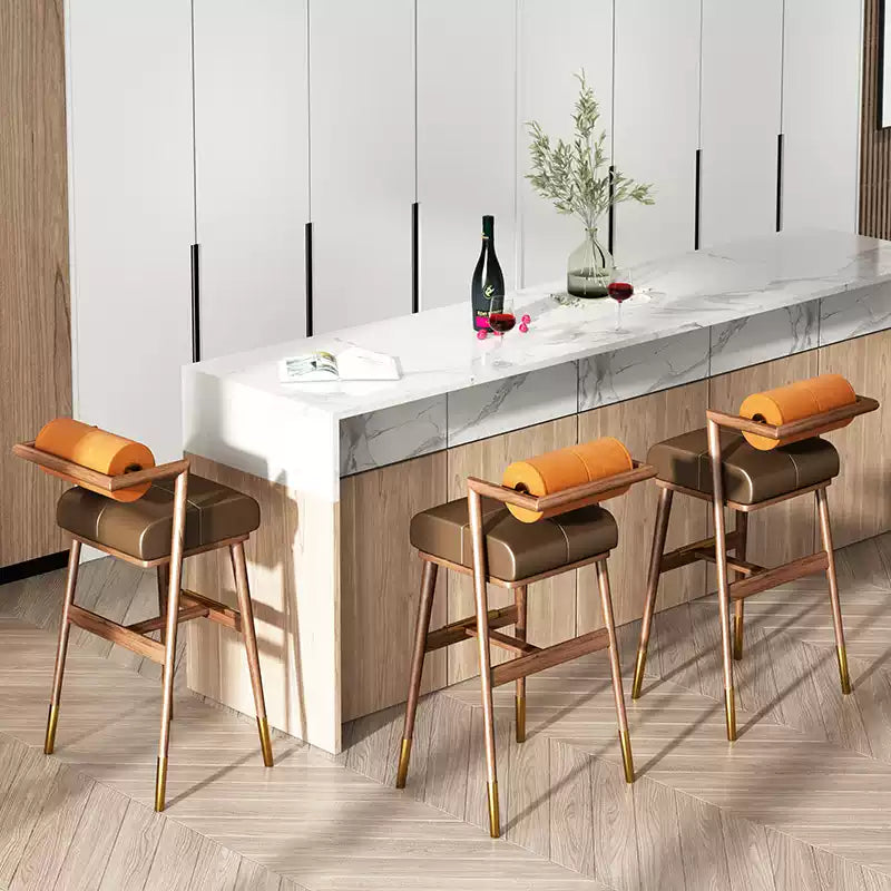 Luxury Modern Bar Stool Velvet Leather Solid Wood High Chair