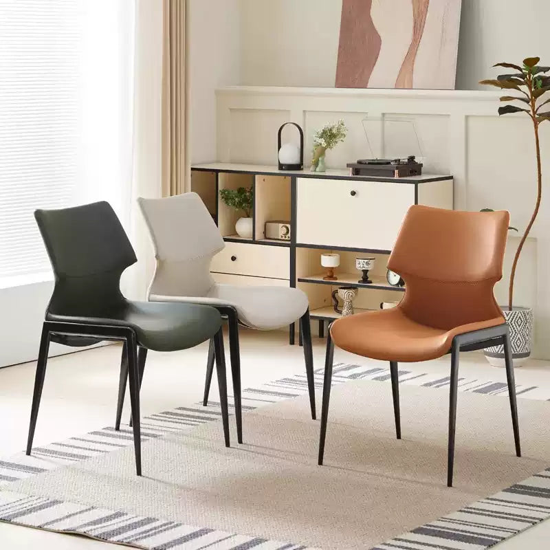 Light luxury metal backrest stool saddle leather dining chair