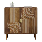 Walnut Wood Buffet Cabinet with Line Groove Design,Sideboard Buffet Cabinet With Storage