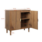Walnut Wood Buffet Cabinet with Line Groove Design,Sideboard Buffet Cabinet With Storage