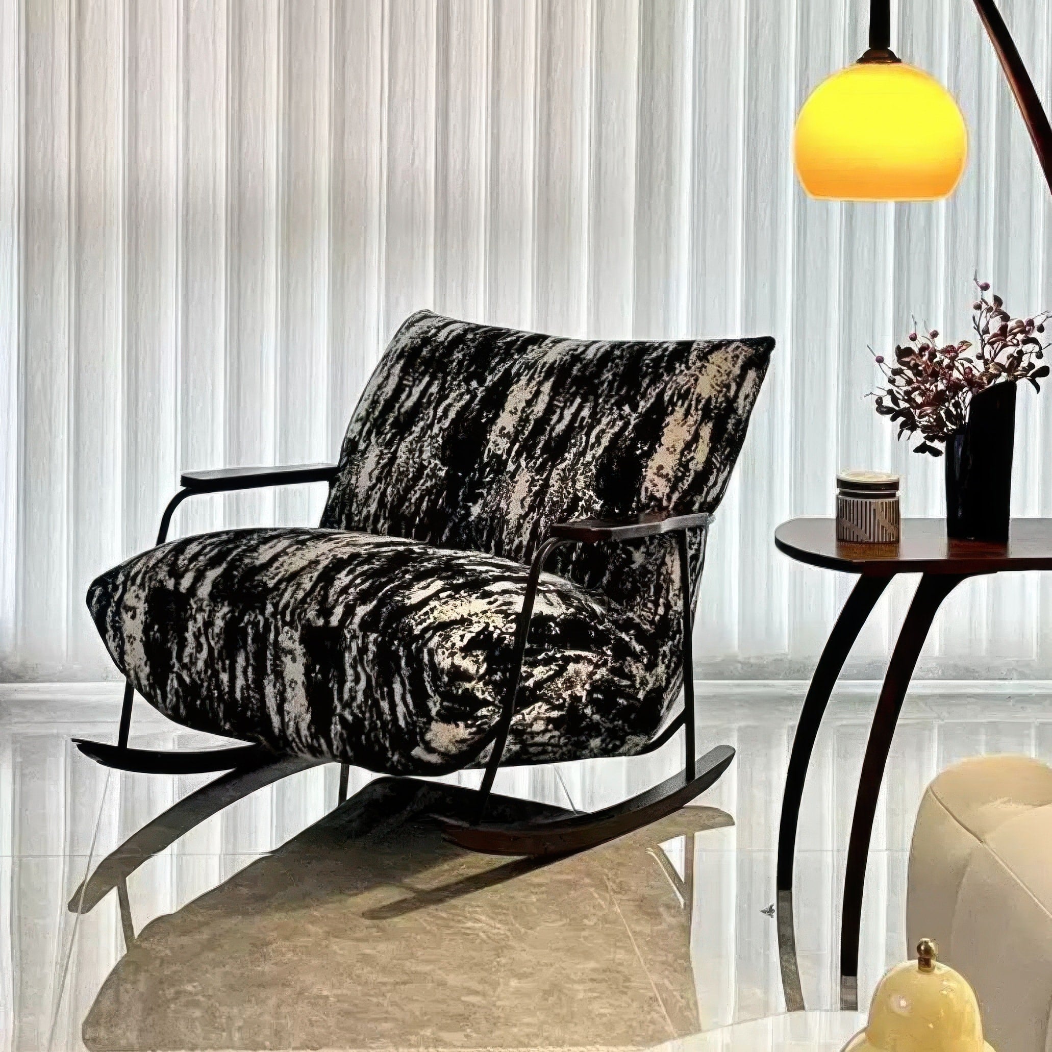 Mid-century Modern Rocking Chair | Retro Style, Solid Wood & Velvet Comfort