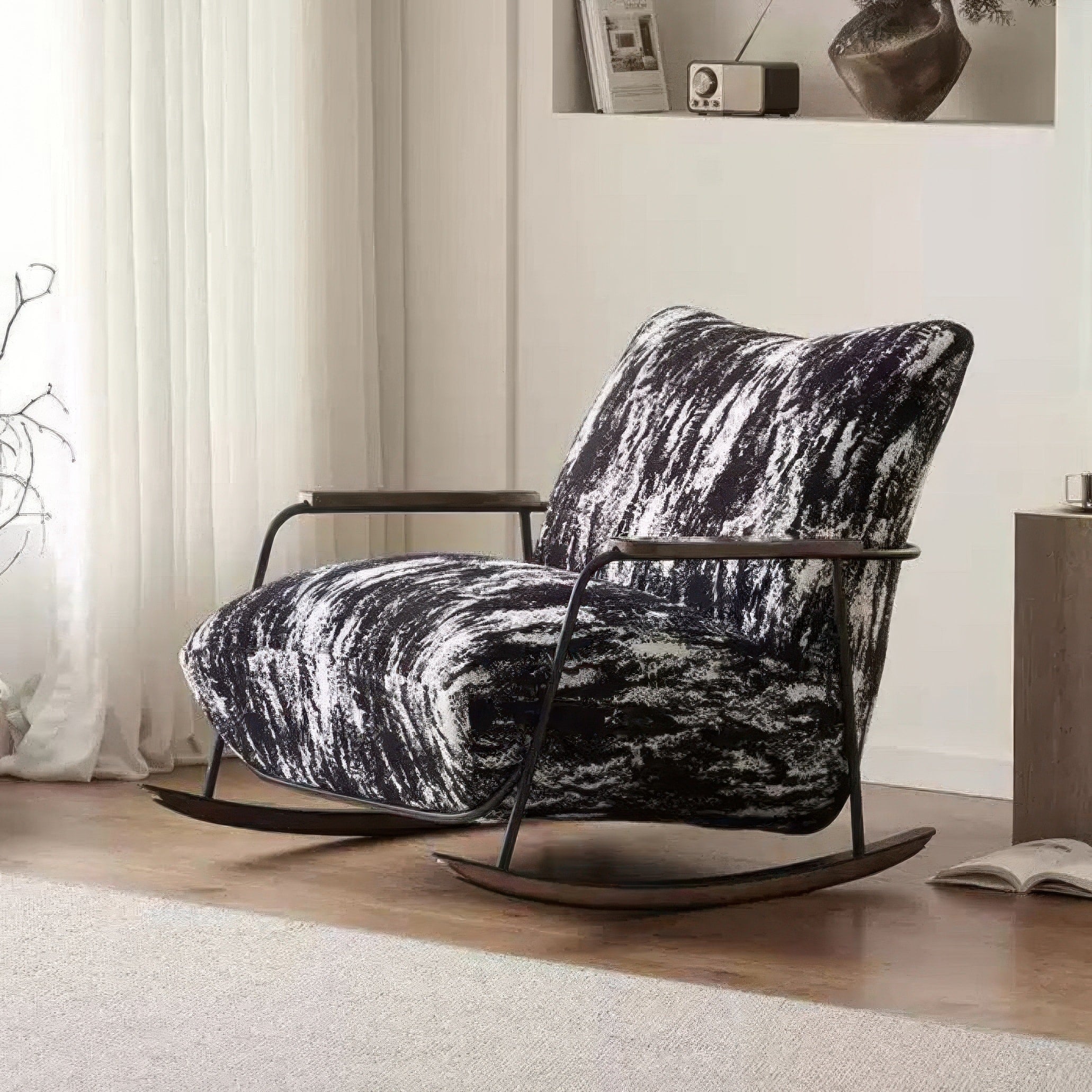 Mid-century Modern Rocking Chair | Retro Style, Solid Wood & Velvet Comfort