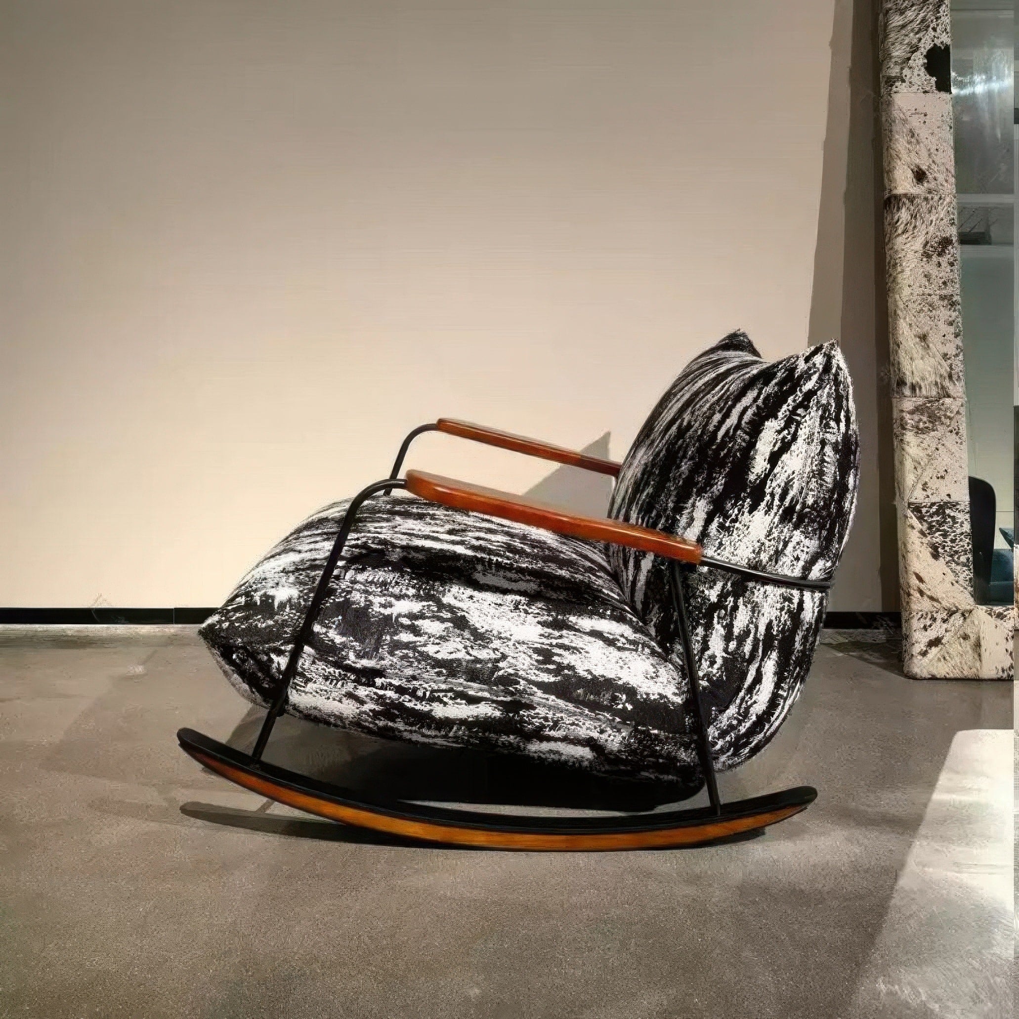 Mid-century Modern Rocking Chair | Retro Style, Solid Wood & Velvet Comfort