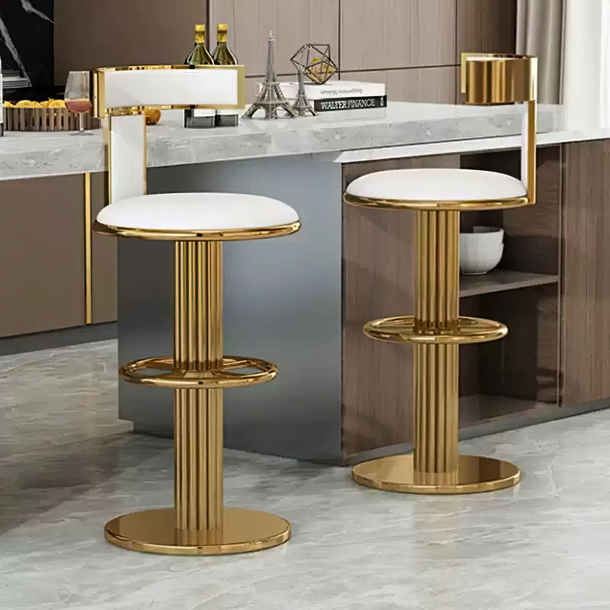 Luxury Gold Stainless Steel Bar Stool Upholstered Chair