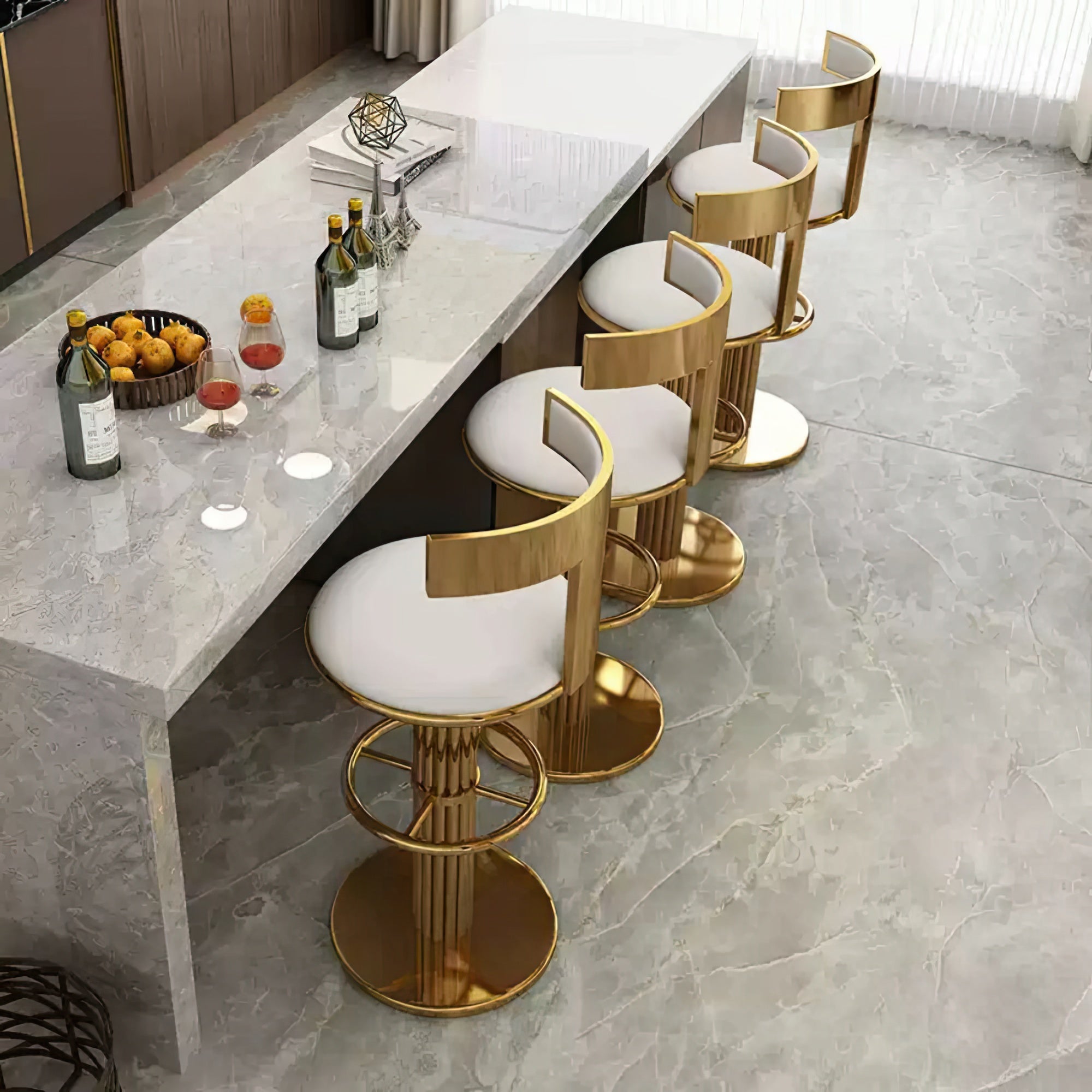 Luxury Gold Stainless Steel Bar Stool Upholstered Chair