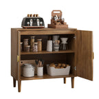 Walnut Wood Buffet Cabinet with Line Groove Design,Sideboard Buffet Cabinet With Storage