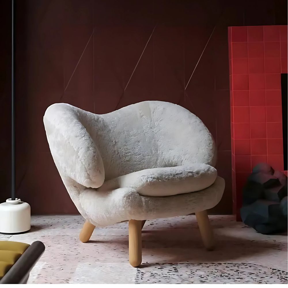 Modern Nordic Wooden Accent Chair Velvet Lounge Sofa Chair