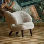 Modern Nordic Wooden Accent Chair Velvet Lounge Sofa Chair