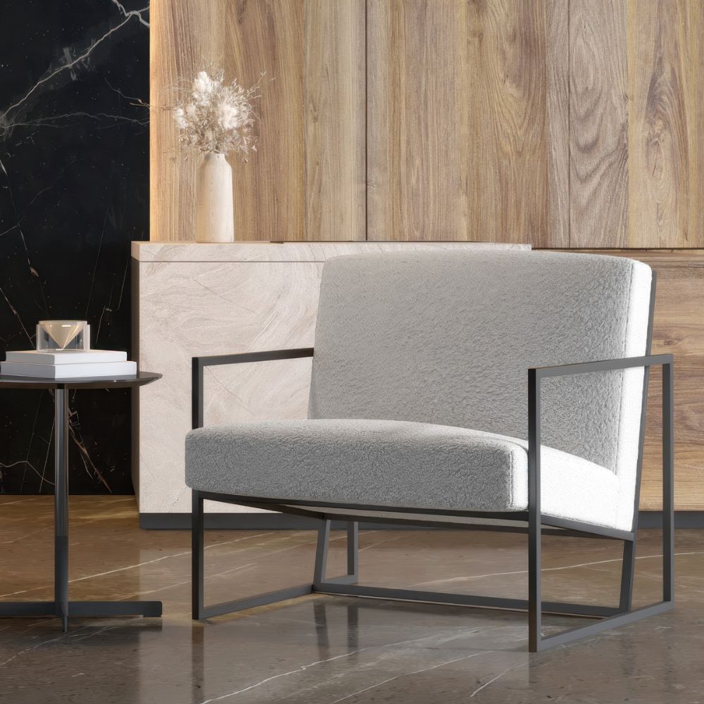 Luxe Off White Boucle & Black Chair