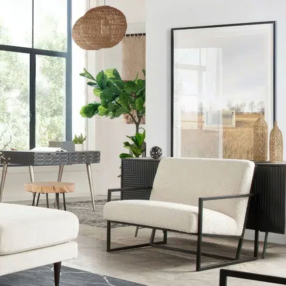 Luxe Off White Boucle & Black Chair