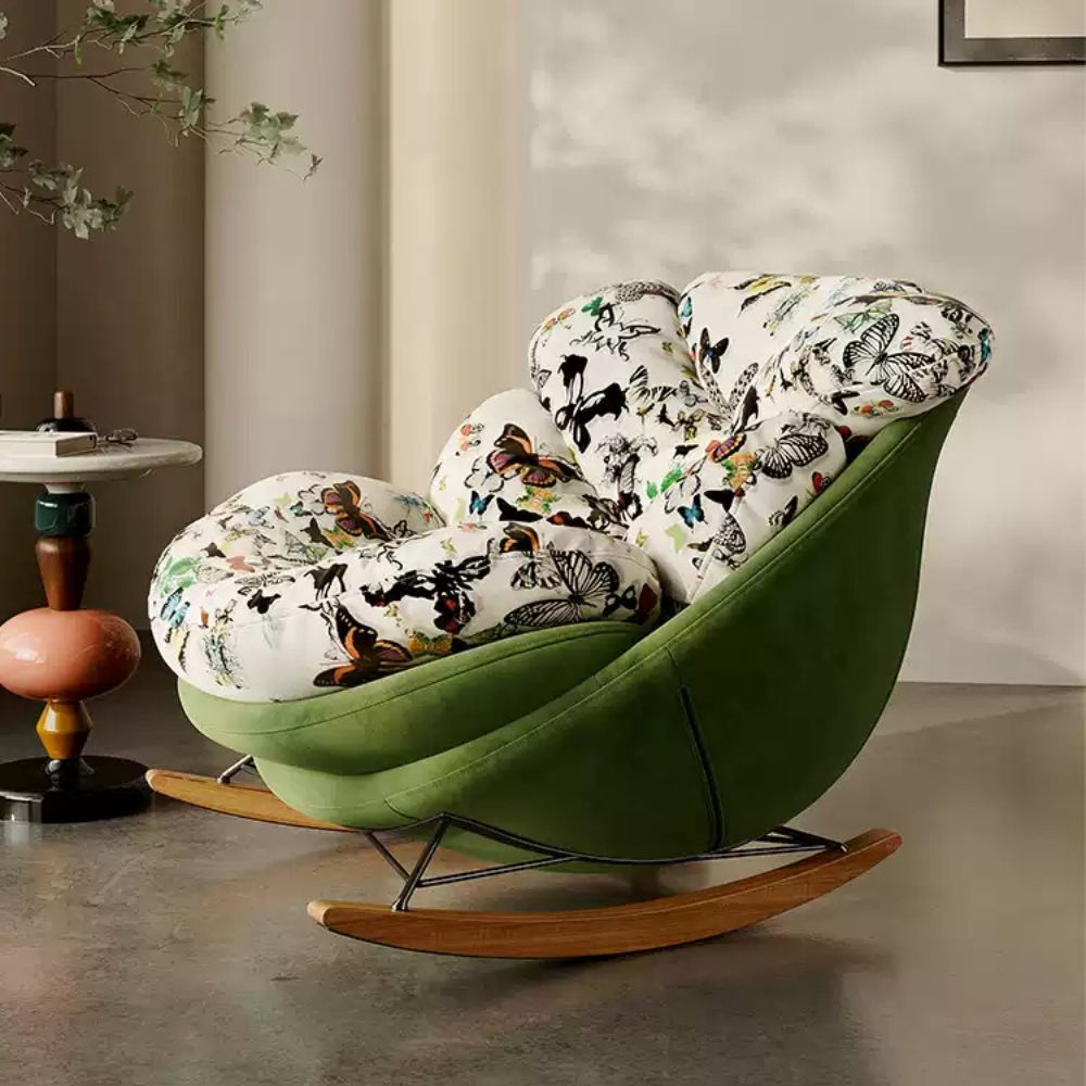 Butterfly Print Rocking Chair with Comfortable Upholstery