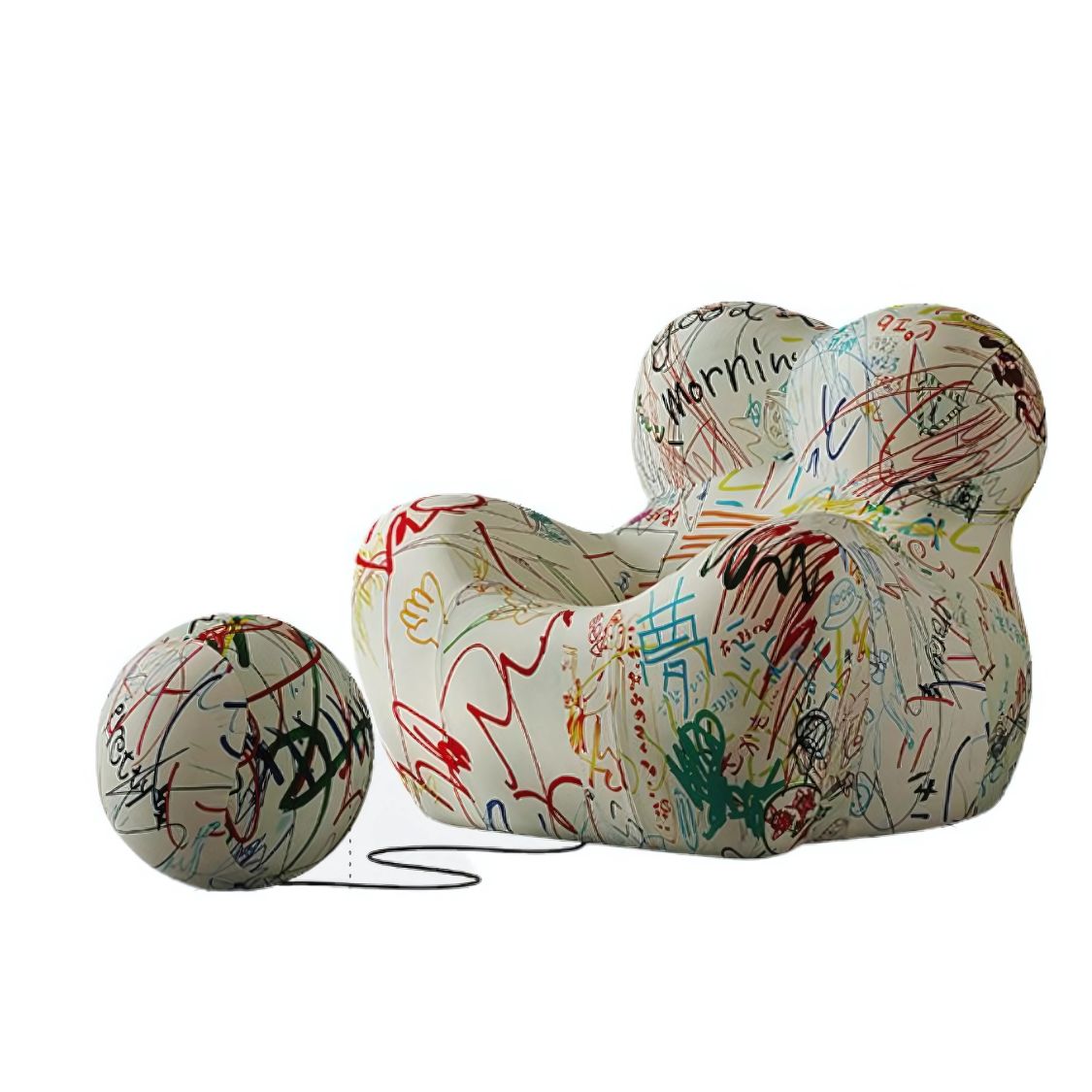 Shaped Single Couch with Round Ottoman