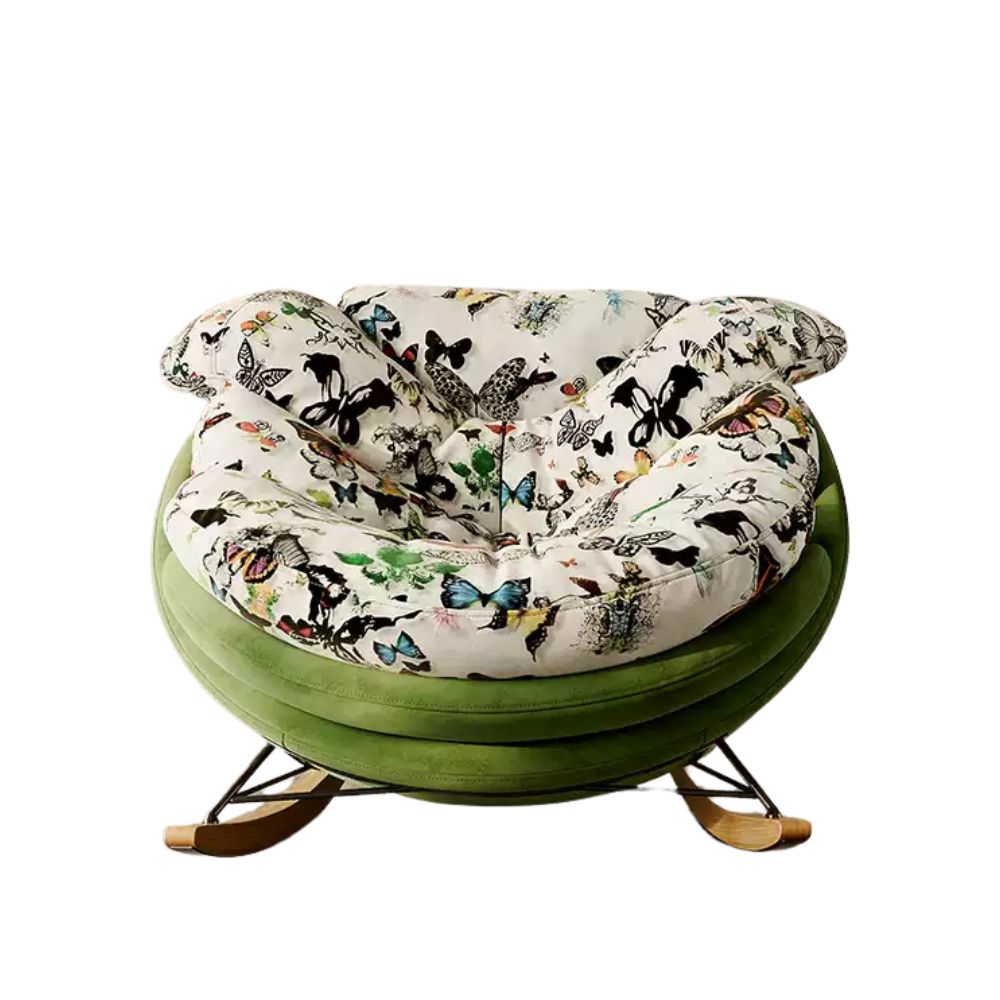 Butterfly Print Rocking Chair with Comfortable Upholstery