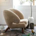 Modern Nordic Wooden Accent Chair Velvet Lounge Sofa Chair