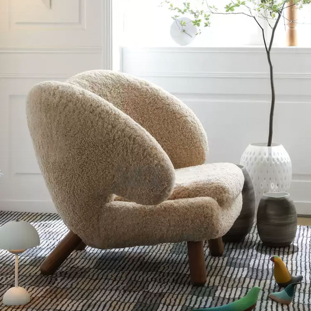 Modern Nordic Wooden Accent Chair Velvet Lounge Sofa Chair