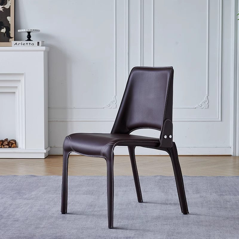 Saddle leather modern light luxury dining chair