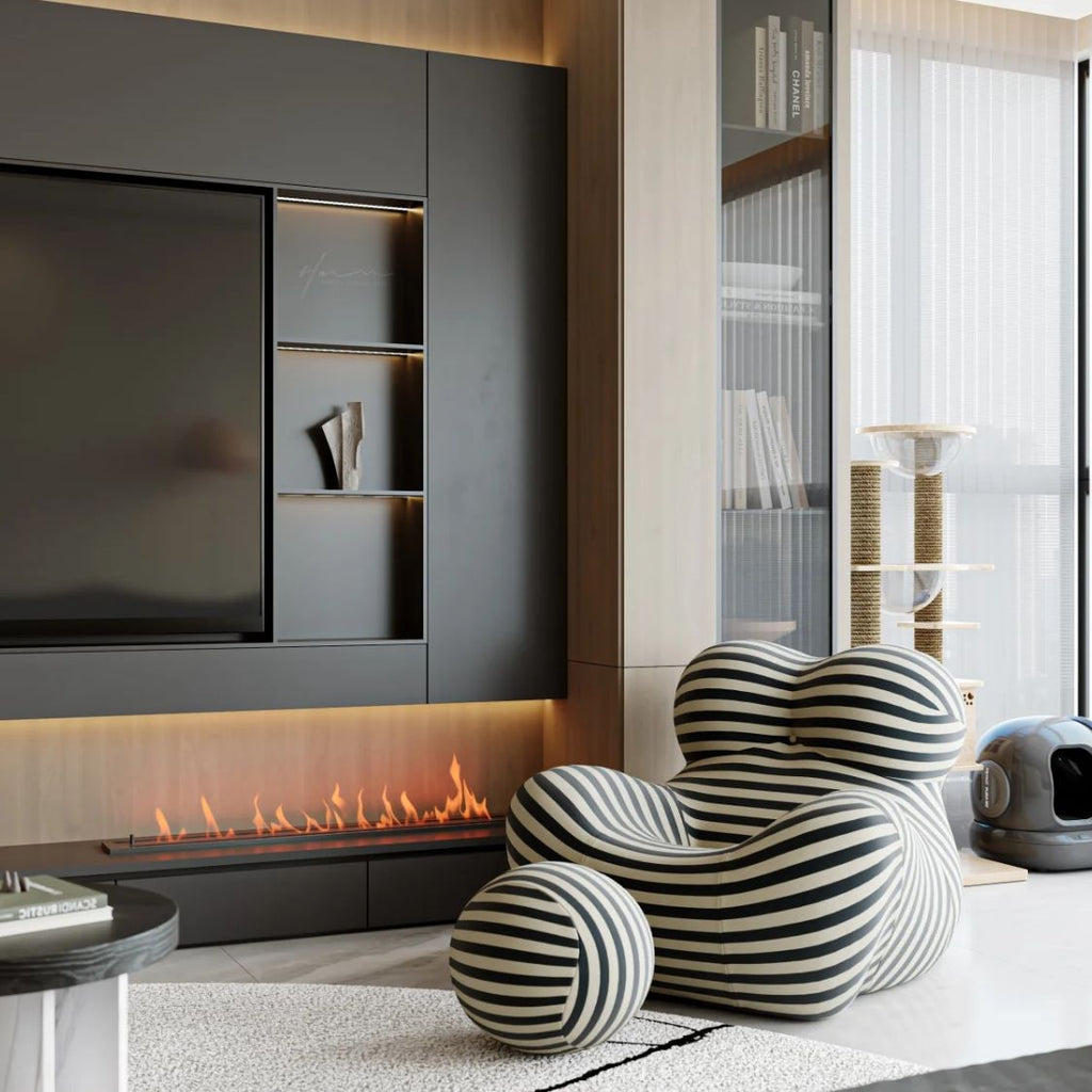 Shaped Single Couch with Round Ottoman