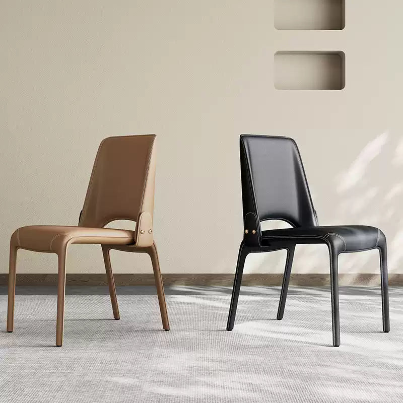 Saddle leather modern light luxury dining chair
