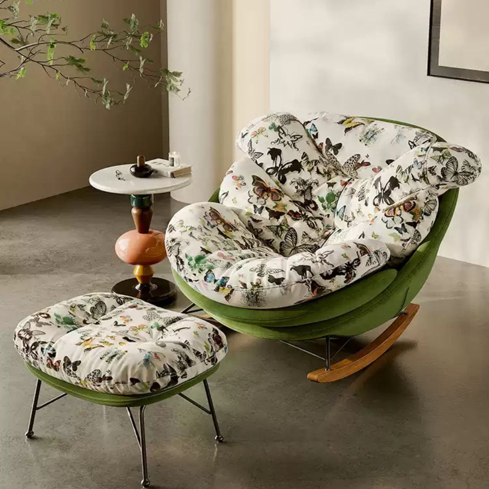 Butterfly Print Rocking Chair with Comfortable Upholstery