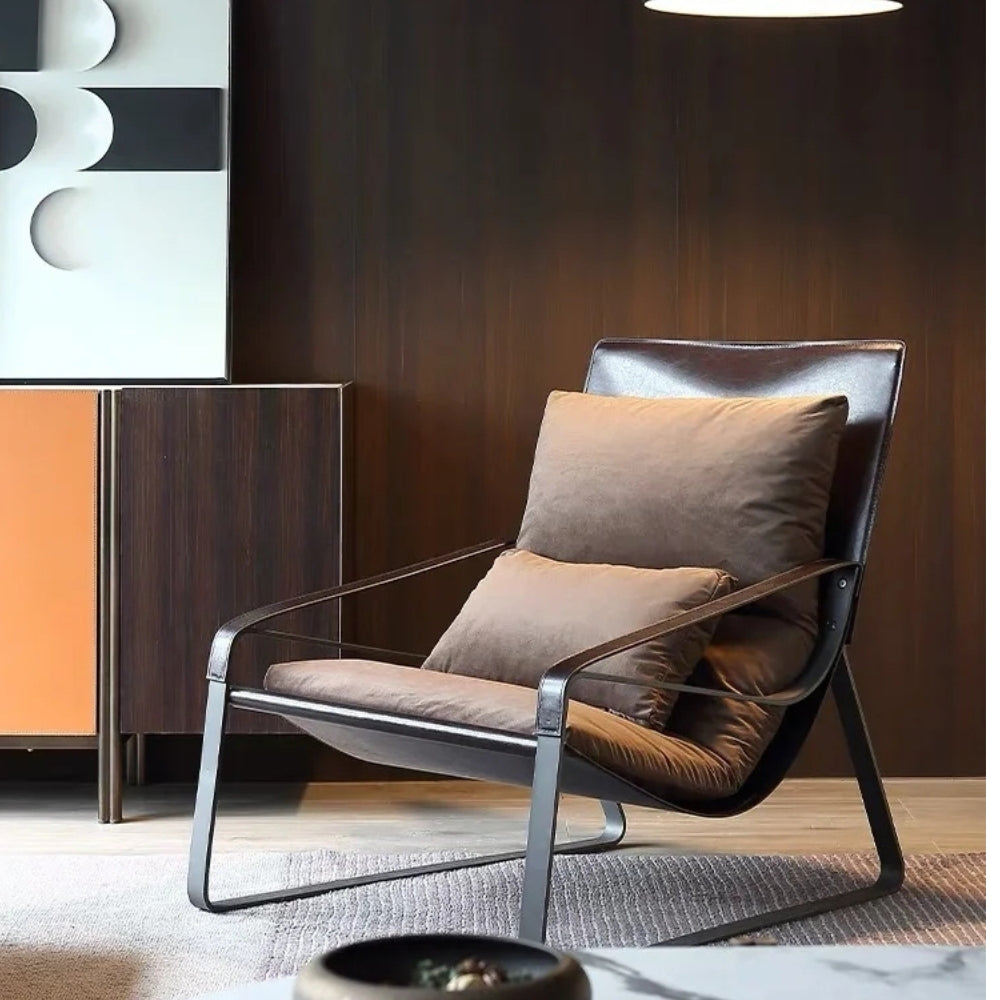 Nordic-style lounge chair with a down-filled back cushion.