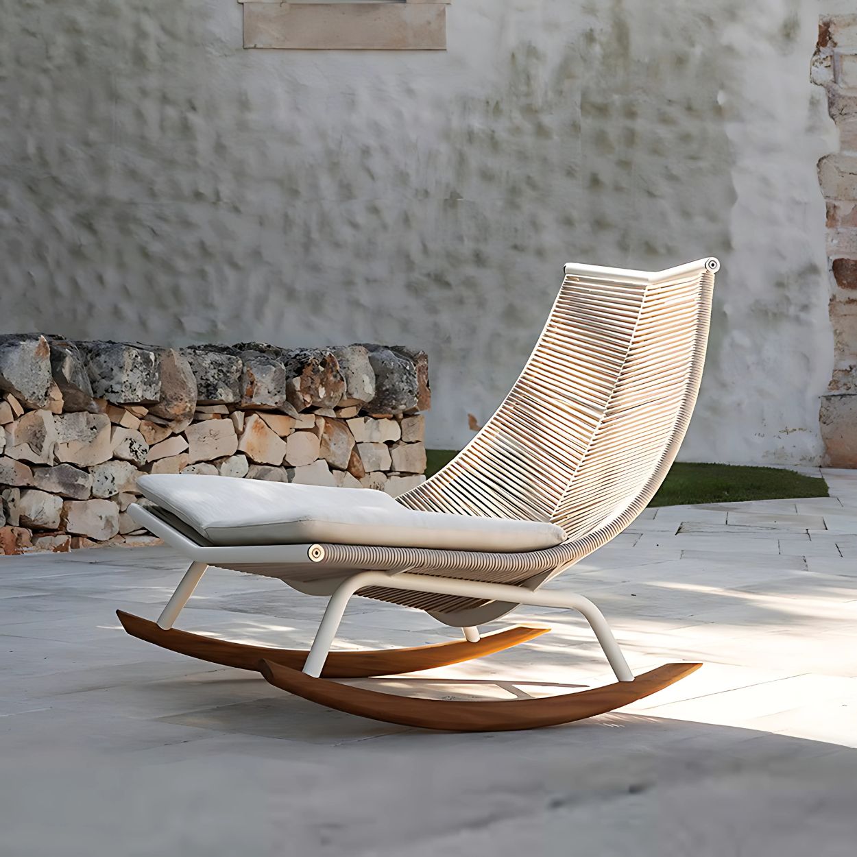 Modern Nordic Rattan Rocking Chair Outdoor Balcony Sofa
