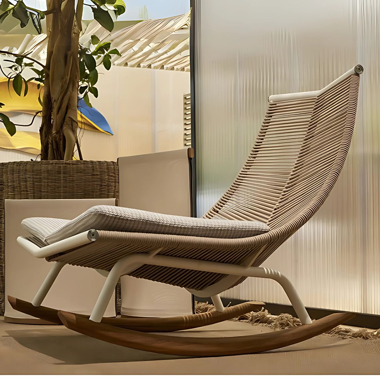 Modern Nordic Rattan Rocking Chair Outdoor Balcony Sofa